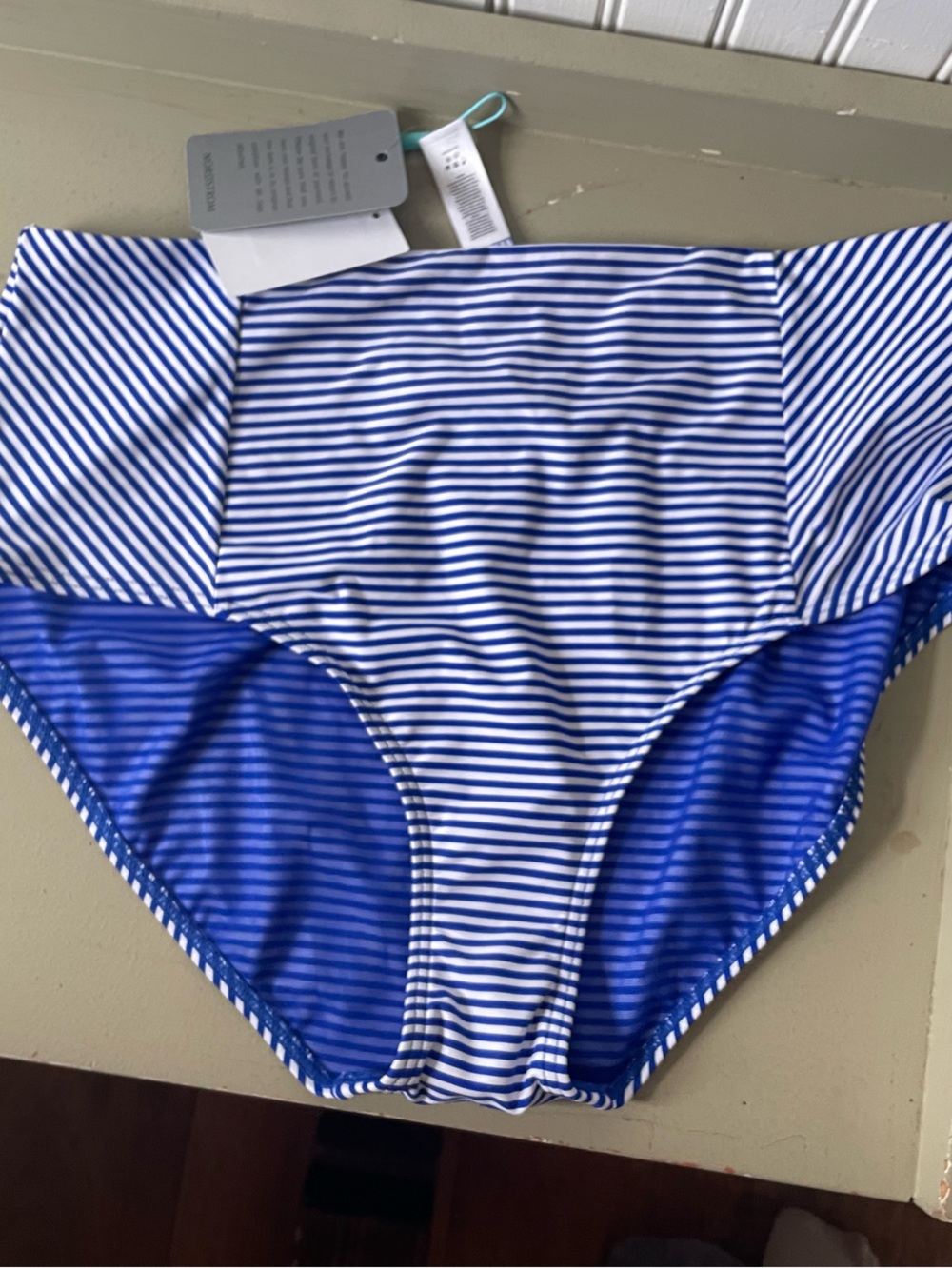 Sea Level Swim Striped High-Waist Bikini Bottom - Blue & White. BNWT